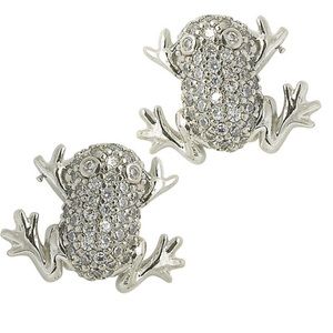 Cubic Zirconia Frog Stud Earrings,NWT